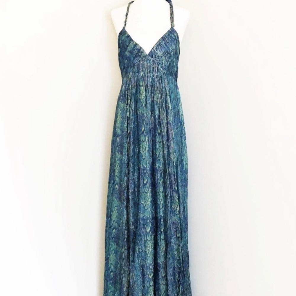 BCBGMaxAzria Silk Metallic Snake Print Open-back Maxi Dress - Picture 1 of 10